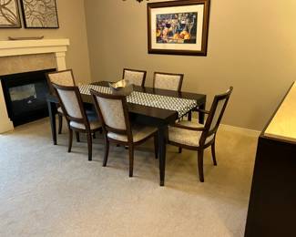 Beatiful DREXEL custom chairs and table (expresso color table). comes with 2 leave making it seating for 12.  