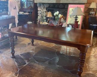 Large beautiful Bernhardt dining table with 2 leaves, custom pads and 8 chairs.  $1999