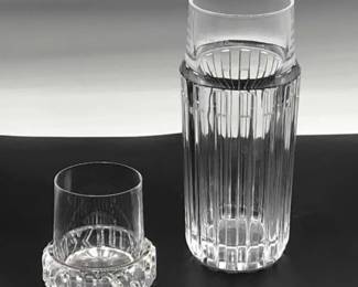 Tiffany Atlas design decanter and glass. 