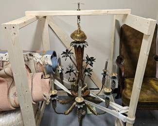 Maitland Smith Safari Chandelier crated and ready for its new home