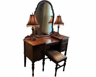 Vintage Vanity Desk with Mirror and Stool second image