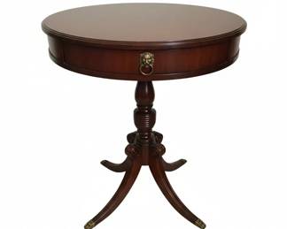 Antique Mahogany Drum Table with Lion Ring Pull fifth image
