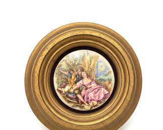 Vintage HandPainted Porcelain Plaque in Gilded Frame  Boucher Style third image