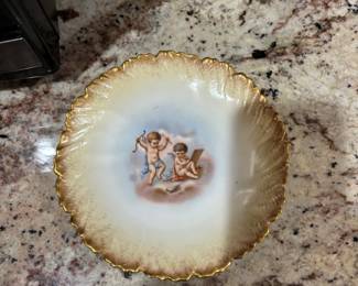 Limoges France Porcelain Decorative Plate with Cherubs and Gilded Rim second image
