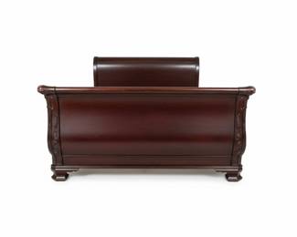 Dark Cherry Sleigh Bed with Ornate Carvings fifth image