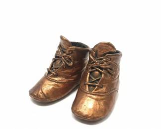 Vintage BronzePlated Baby Shoes Sculpture third image
