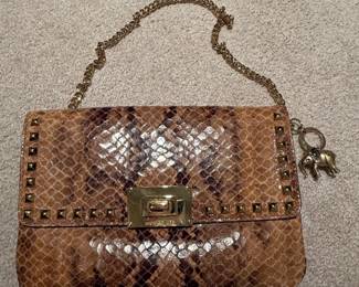 Michael Kors Snake Embossed Leather Studded Shoulder Bag with Elephant Charm