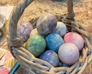 Woven Ceramic Easter Basket with Polished Stone Eggs