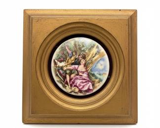 Antique Porcelain Miniature Plaque with Courting Couple Scene
