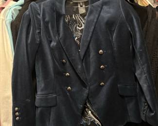 White House Black Market Navy Velvet DoubleBreasted Blazer with Embroidered Lining