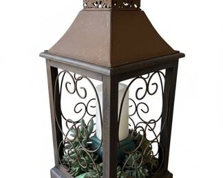 Rustic Metal and Wood Lantern with Faux Succulents third image