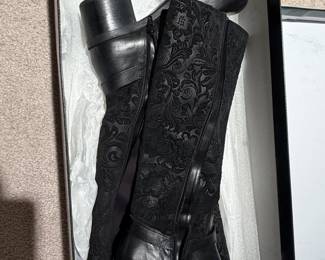 Lauren Ralph Lauren Womens Black Embossed Leather KneeHigh Boots second image
