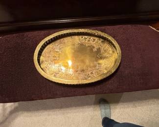 Vintage Brass Decorative Tray with Pierced Gallery second image