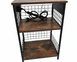 Industrial Style End Table with Builtin Charging Station and Wire Mesh Basket fourth image