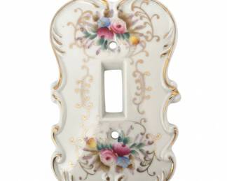 Vintage German Porcelain Light Switch Plate Cover with Floral Design Crossed Swords Mark third image