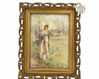 E. Henderson Miniature Painting on Limoges Blank in Ornate Gilt Frame fourth image
