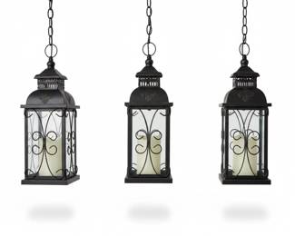 Set of Black Metal Hanging Lanterns with Glass Panels second image