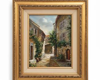 Oil Painting of European Village Street Scene by F. Bongiorno third image