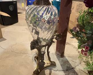 th Century French Crystal and Bronze Cassolette Urn with Animal Head Handles