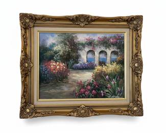 Framed Oil Painting of a Garden Scene by D. Hoffman third image