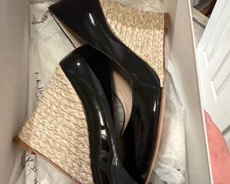 L.K. Bennett Maddox Black Patent Espadrille Wedge Heels
