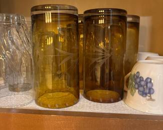 Libbey Gold Bounty Amber Etched Tumblers