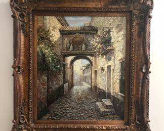 Oil Painting of European Cobblestone Street Scene by J. Theophilos third image