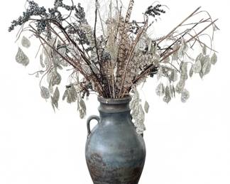 Large Rustic Dark Grey or Green Amphora Vase with Artificial Winter Branches second image