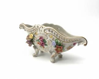 Dresden Porcelain Fruit Bowl with Applied Flowers and Gilt Trim fourth image