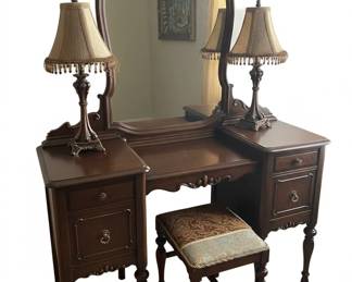Antique Vanity Table with Mirror and Stool  Jacobean Style sixth image