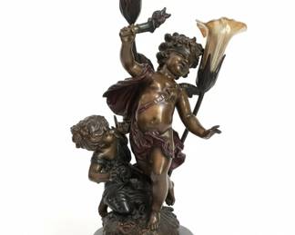 Auguste Moreau Torch Boy Bronze Figural Lamp fourth image