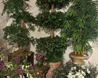 Artificial Ficus Tree and Assorted Faux Plants