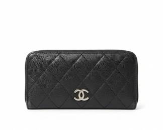 Chanel Black Quilted Caviar Leather Zip Around Wallet fourth image