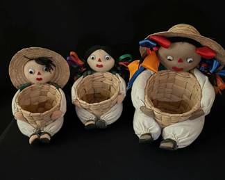 Set of Three Mexican Folk Art Dolls with Baskets