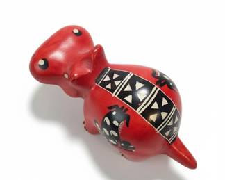 Red Soapstone Hippo Figurine with Tribal Decor third image