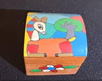 HandPainted Wooden Trinket Box with Deer Motif  El Salvador Folk Art