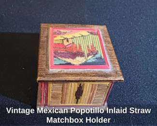 Vintage Mexican Popotillo Inlaid Straw Matchbox Holder