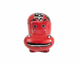 Red Soapstone Hippo Figurine with Tribal Decor second image