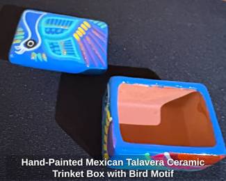 HandPainted Mexican Talavera Ceramic Trinket Box with Bird Motif second image