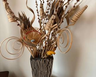 Dried Floral Arrangement in Striped Ceramic Vase