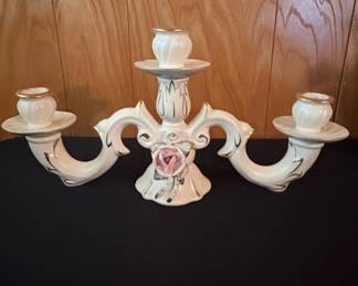 Vintage Cueramaro Mexico Ceramic Candelabra with Rose Detail third image