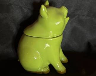 Vintage Lime Green Ceramic Piggy Bank or Container Possibly Wemyss Ware