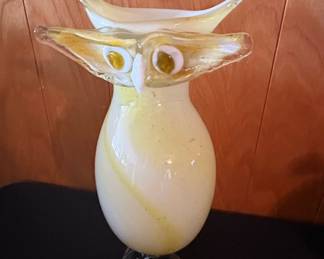 Murano Style Glass Owl Vase