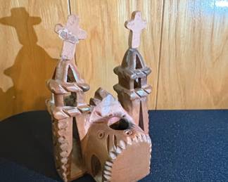 Mexican Folk Art Terracotta Mission Church Figurine second image