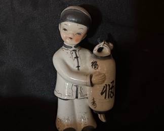Vintage Royal Copley Ceramic Figurine of a Chinese Boy Holding a Lantern