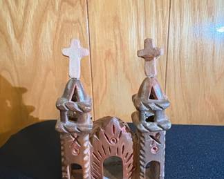 Mexican Folk Art Terracotta Mission Church Figurine