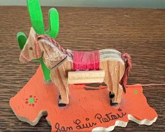 HandCarved Wooden Donkey with Cactus and San Luis Potosi Base