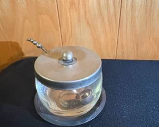 Vintage Glass Jam Jar with SilverPlated Lid and Spoon