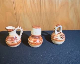 Set of Three Miniature Mexican Botellones with Cups