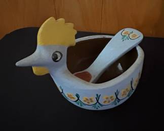 Oaxaca Folk Art Ceramic Rooster Bowl with Spoon